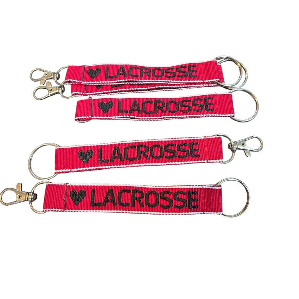 Heart Lacrosse Keychain Embroidered Double Sided Keyring Fob